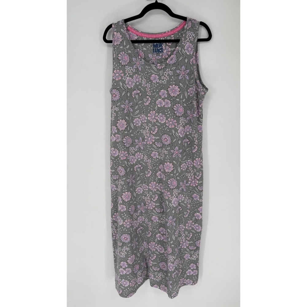 Muk Luks Midi Dress Large Gray Floral The Original Wear Your Way Of Life Knit